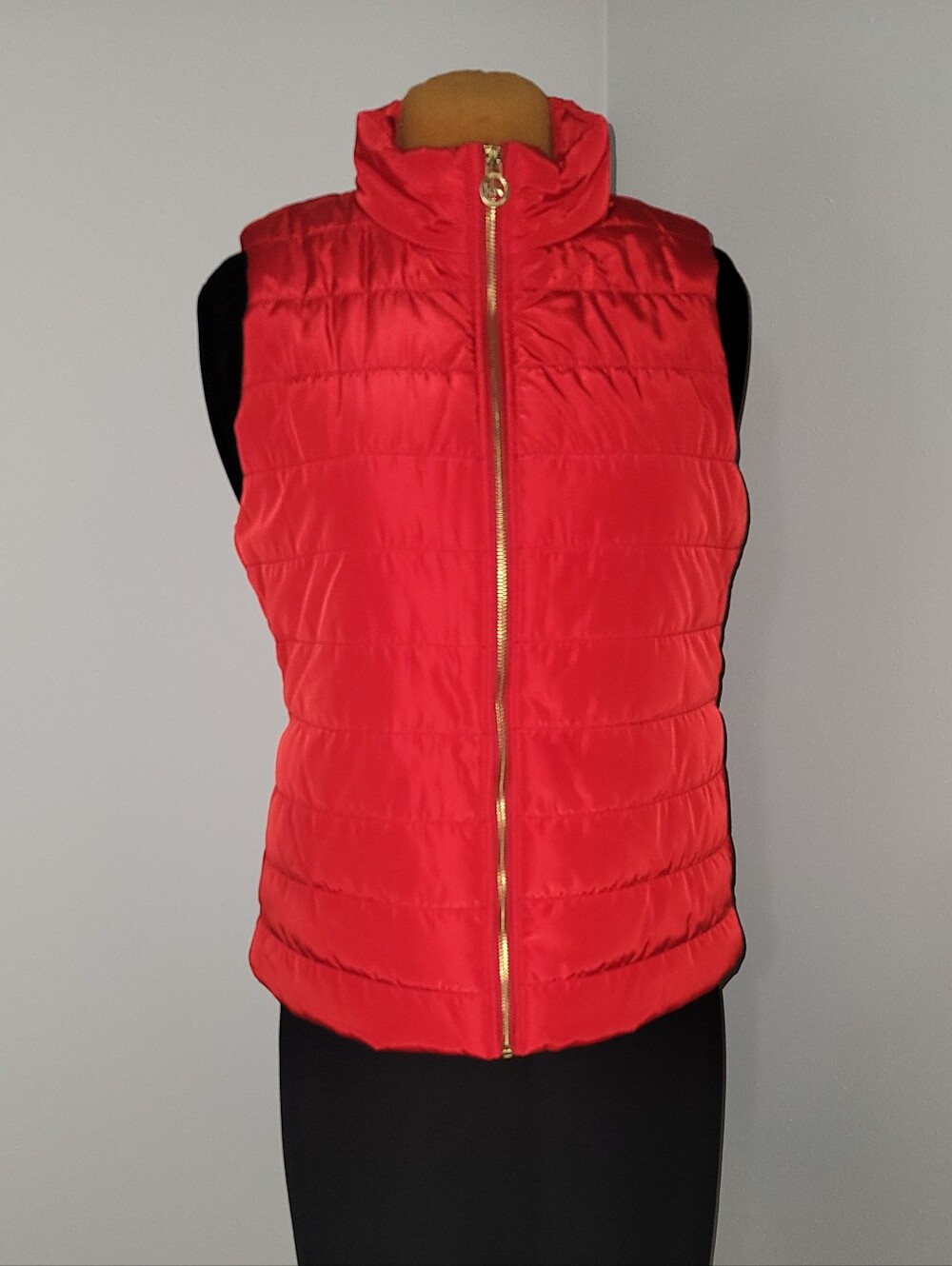 Michael Kors Red Quilted Puffer Vest with Gold Hardware and Side Seam Pockets